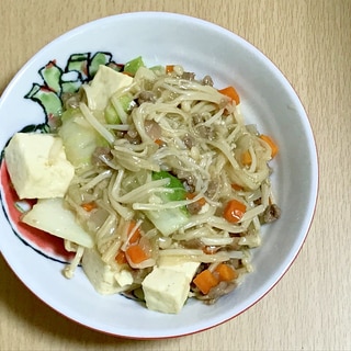 豆腐とひき肉と野菜のあんかけ風炒め